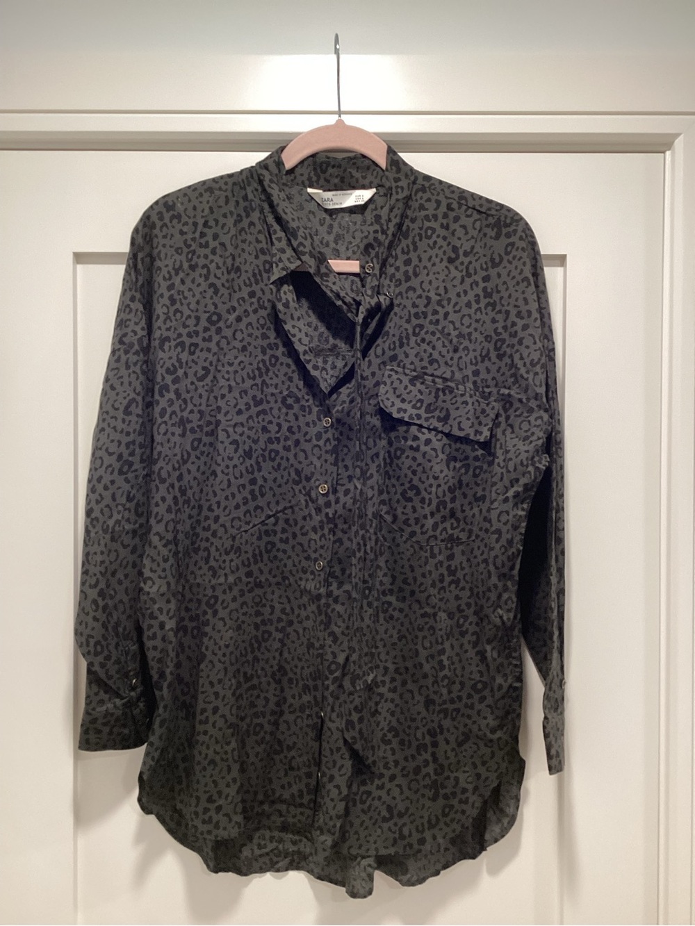 Zara Charcoal Leopard Print Lightweight Shirt Jacket